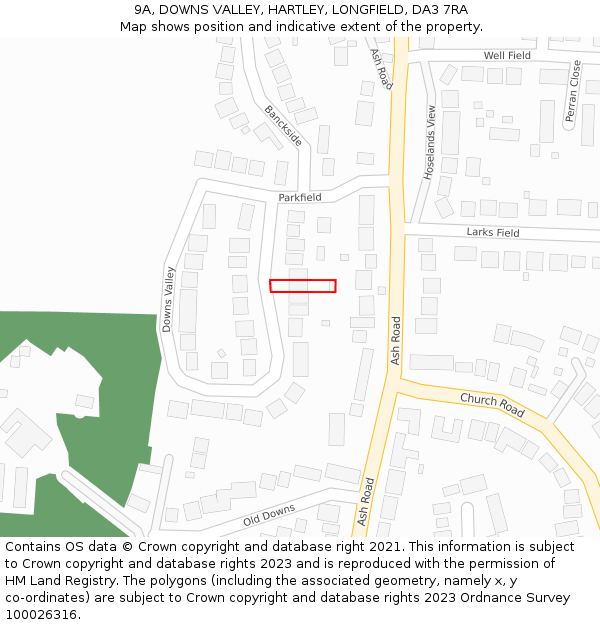 9A, DOWNS VALLEY, HARTLEY, LONGFIELD, DA3 7RA: Location map and indicative extent of plot