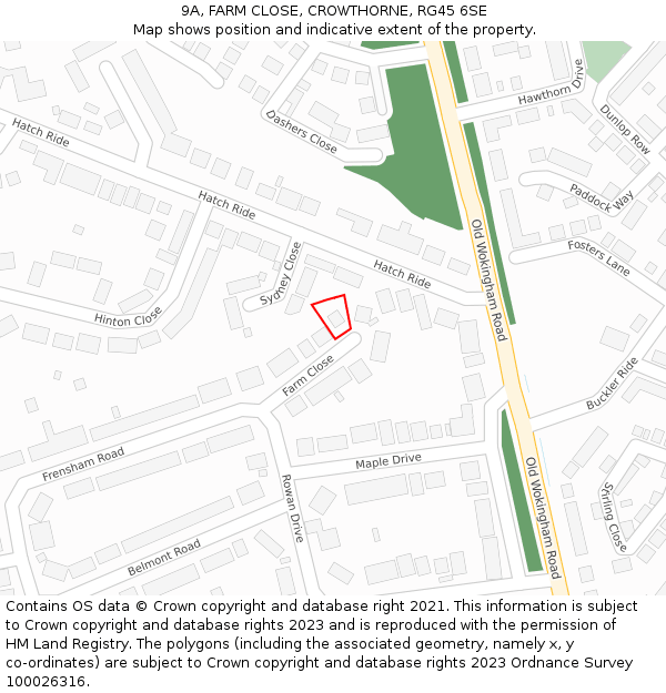 9A, FARM CLOSE, CROWTHORNE, RG45 6SE: Location map and indicative extent of plot