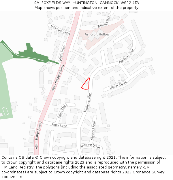 9A, FOXFIELDS WAY, HUNTINGTON, CANNOCK, WS12 4TA: Location map and indicative extent of plot