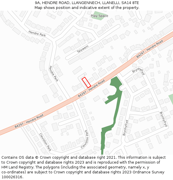 9A, HENDRE ROAD, LLANGENNECH, LLANELLI, SA14 8TE: Location map and indicative extent of plot