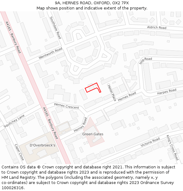 9A, HERNES ROAD, OXFORD, OX2 7PX: Location map and indicative extent of plot