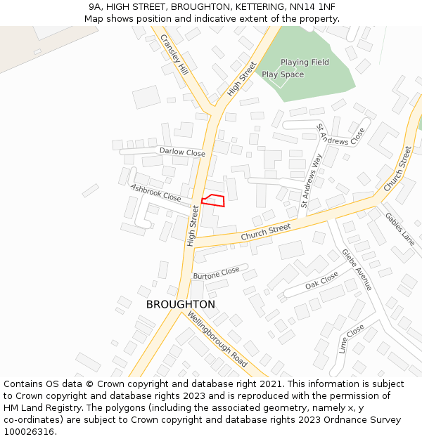 9A, HIGH STREET, BROUGHTON, KETTERING, NN14 1NF: Location map and indicative extent of plot