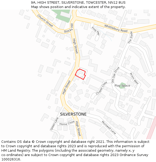 9A, HIGH STREET, SILVERSTONE, TOWCESTER, NN12 8US: Location map and indicative extent of plot