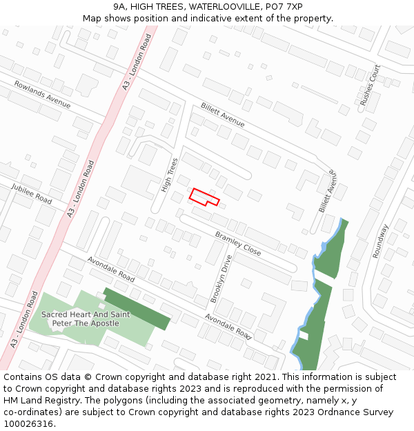9A, HIGH TREES, WATERLOOVILLE, PO7 7XP: Location map and indicative extent of plot