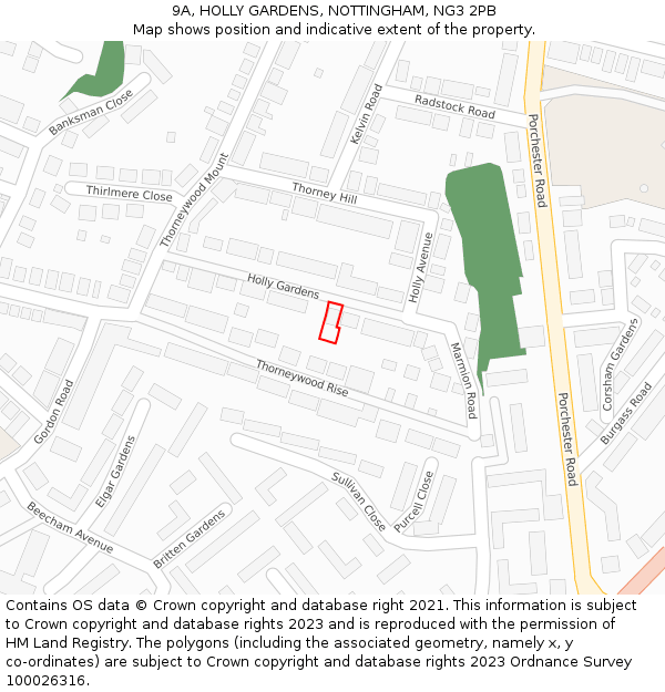 9A, HOLLY GARDENS, NOTTINGHAM, NG3 2PB: Location map and indicative extent of plot