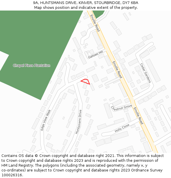 9A, HUNTSMANS DRIVE, KINVER, STOURBRIDGE, DY7 6BA: Location map and indicative extent of plot