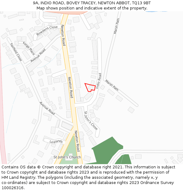 9A, INDIO ROAD, BOVEY TRACEY, NEWTON ABBOT, TQ13 9BT: Location map and indicative extent of plot