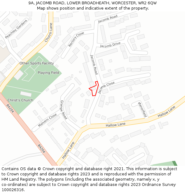 9A, JACOMB ROAD, LOWER BROADHEATH, WORCESTER, WR2 6QW: Location map and indicative extent of plot