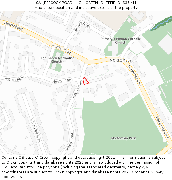 9A, JEFFCOCK ROAD, HIGH GREEN, SHEFFIELD, S35 4HJ: Location map and indicative extent of plot