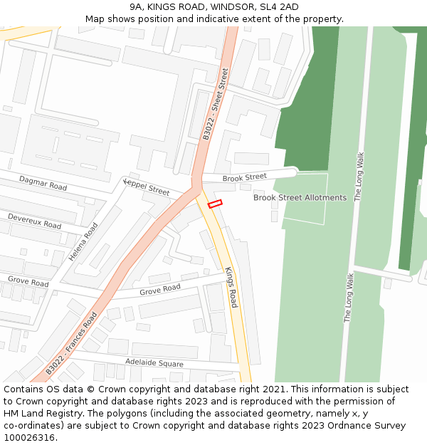 9A, KINGS ROAD, WINDSOR, SL4 2AD: Location map and indicative extent of plot