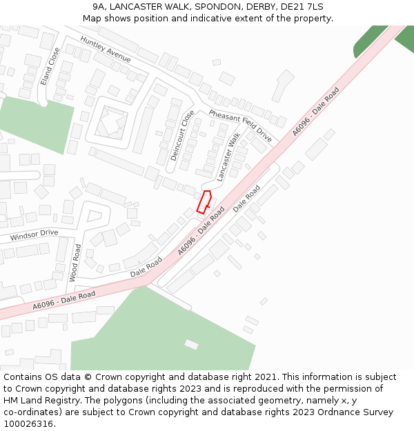 9A, LANCASTER WALK, SPONDON, DERBY, DE21 7LS: Location map and indicative extent of plot