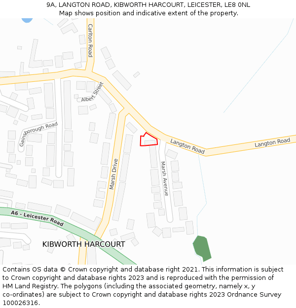 9A, LANGTON ROAD, KIBWORTH HARCOURT, LEICESTER, LE8 0NL: Location map and indicative extent of plot