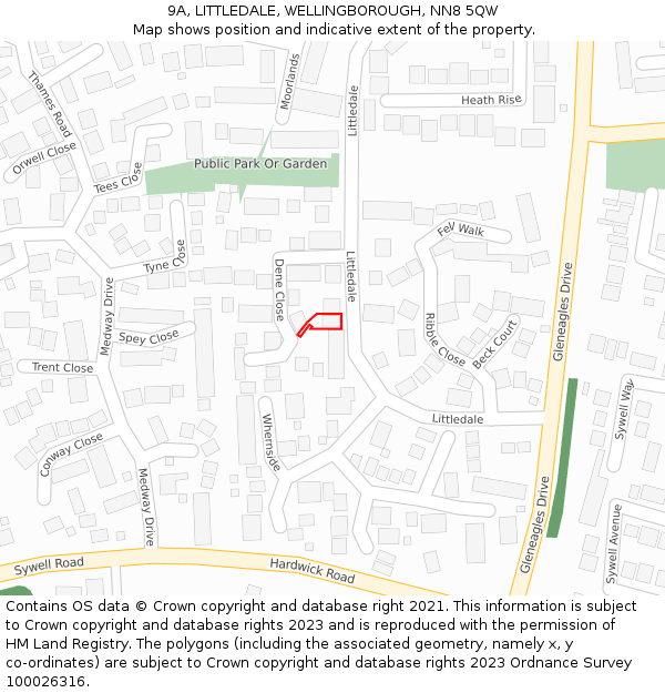 9A, LITTLEDALE, WELLINGBOROUGH, NN8 5QW: Location map and indicative extent of plot