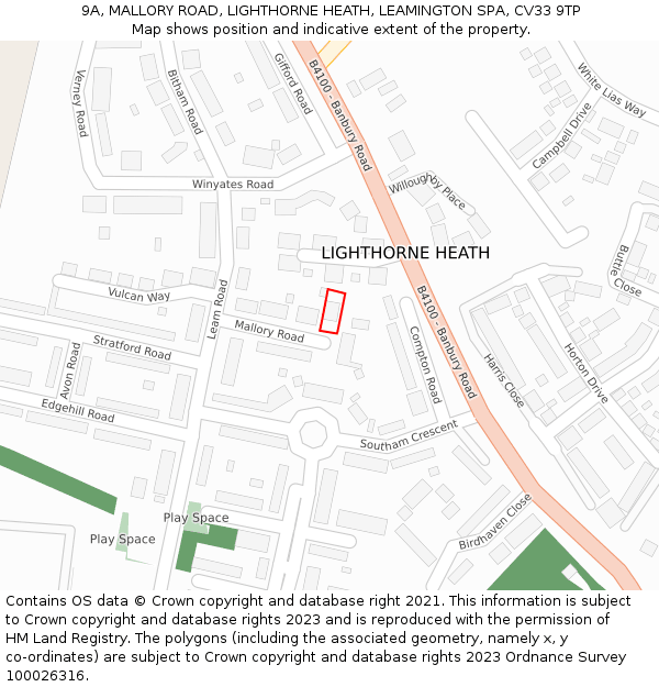 9A, MALLORY ROAD, LIGHTHORNE HEATH, LEAMINGTON SPA, CV33 9TP: Location map and indicative extent of plot