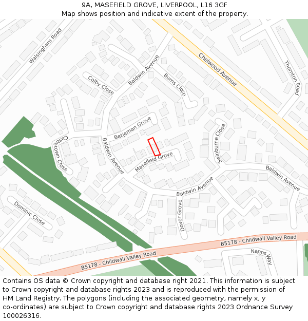 9A, MASEFIELD GROVE, LIVERPOOL, L16 3GF: Location map and indicative extent of plot