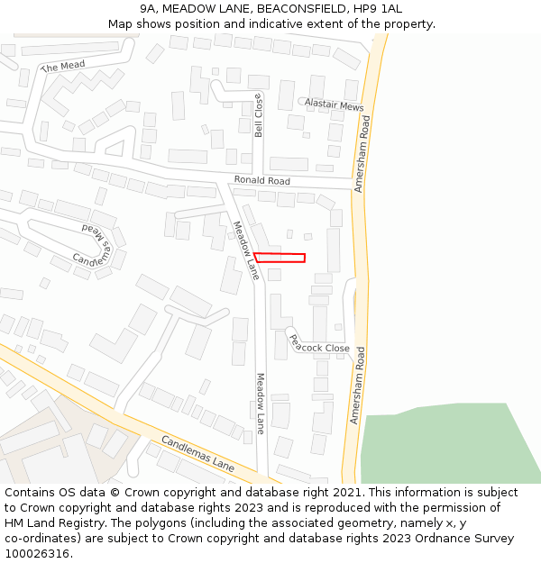 9A, MEADOW LANE, BEACONSFIELD, HP9 1AL: Location map and indicative extent of plot