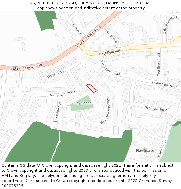 9A, MERRYTHORN ROAD, FREMINGTON, BARNSTAPLE, EX31 3AL: Location map and indicative extent of plot