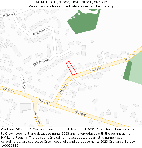 9A, MILL LANE, STOCK, INGATESTONE, CM4 9RY: Location map and indicative extent of plot