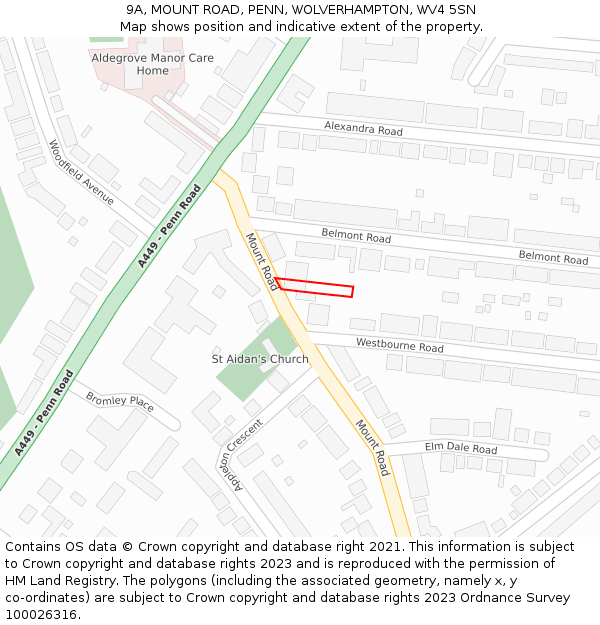 9A, MOUNT ROAD, PENN, WOLVERHAMPTON, WV4 5SN: Location map and indicative extent of plot
