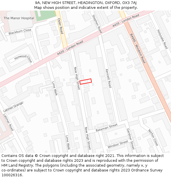 9A, NEW HIGH STREET, HEADINGTON, OXFORD, OX3 7AJ: Location map and indicative extent of plot