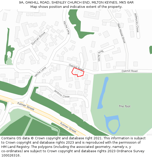 9A, OAKHILL ROAD, SHENLEY CHURCH END, MILTON KEYNES, MK5 6AR: Location map and indicative extent of plot