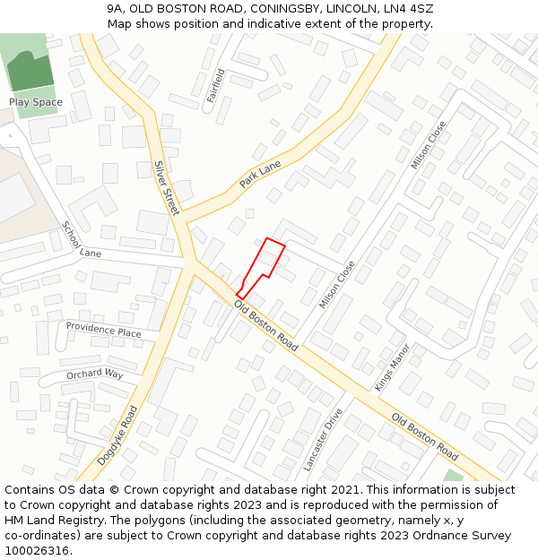 9A, OLD BOSTON ROAD, CONINGSBY, LINCOLN, LN4 4SZ: Location map and indicative extent of plot