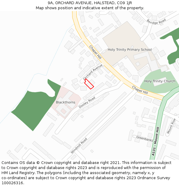 9A, ORCHARD AVENUE, HALSTEAD, CO9 1JR: Location map and indicative extent of plot