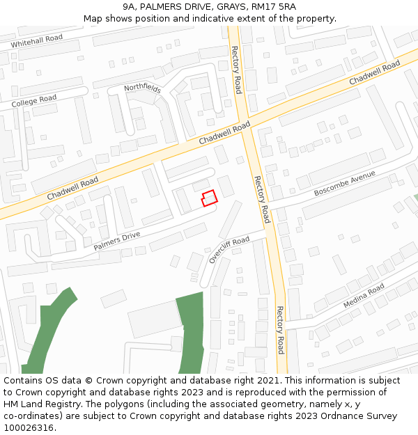 9A, PALMERS DRIVE, GRAYS, RM17 5RA: Location map and indicative extent of plot