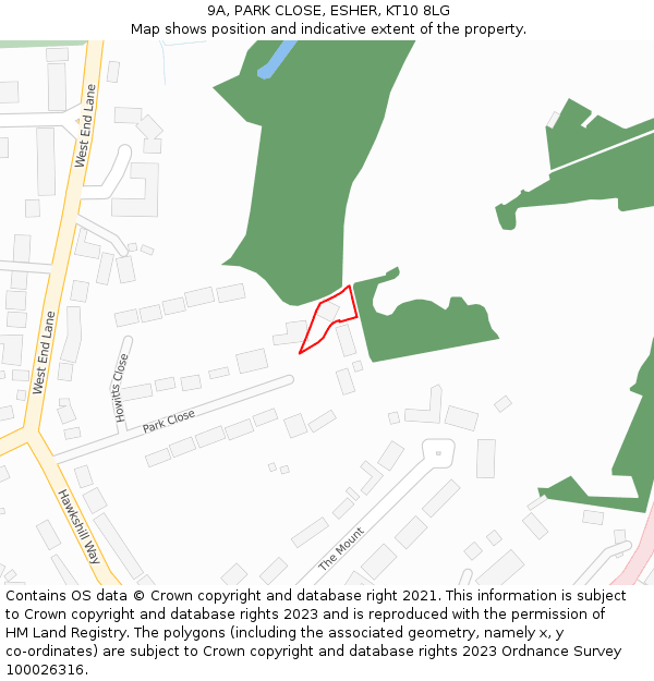 9A, PARK CLOSE, ESHER, KT10 8LG: Location map and indicative extent of plot