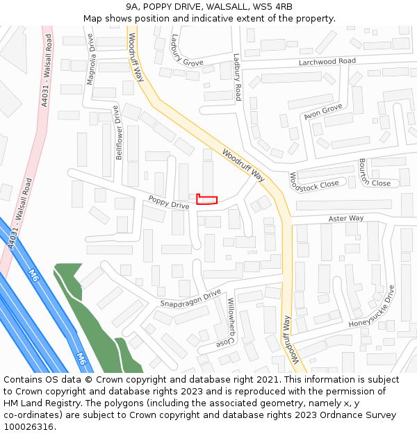 9A, POPPY DRIVE, WALSALL, WS5 4RB: Location map and indicative extent of plot