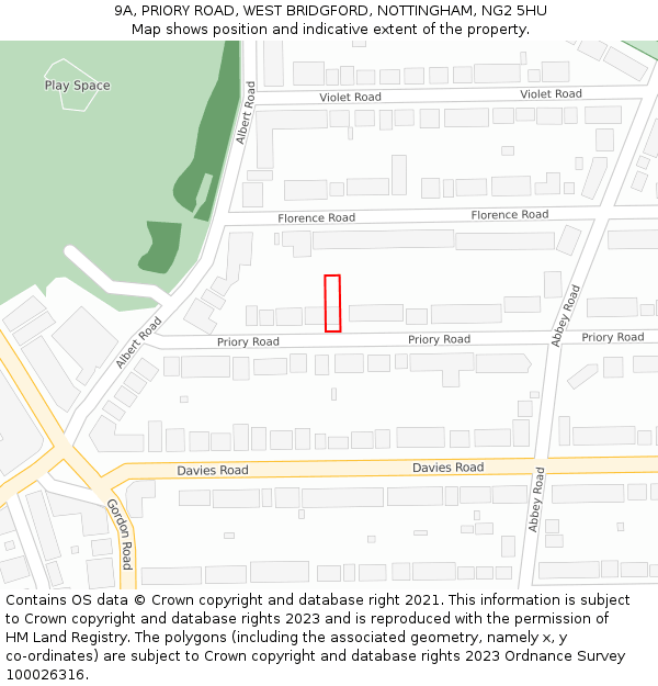 9A, PRIORY ROAD, WEST BRIDGFORD, NOTTINGHAM, NG2 5HU: Location map and indicative extent of plot