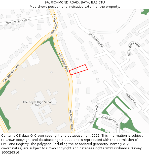 9A, RICHMOND ROAD, BATH, BA1 5TU: Location map and indicative extent of plot