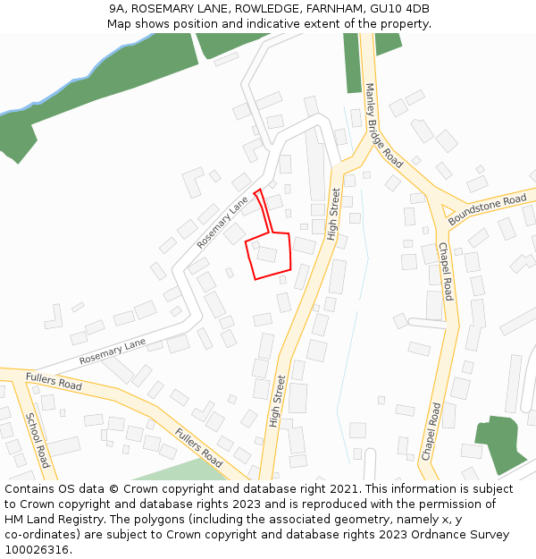 9A, ROSEMARY LANE, ROWLEDGE, FARNHAM, GU10 4DB: Location map and indicative extent of plot