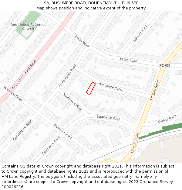 9A, RUSHMERE ROAD, BOURNEMOUTH, BH6 5PE: Location map and indicative extent of plot