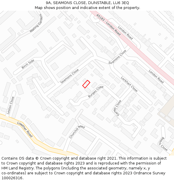 9A, SEAMONS CLOSE, DUNSTABLE, LU6 3EQ: Location map and indicative extent of plot