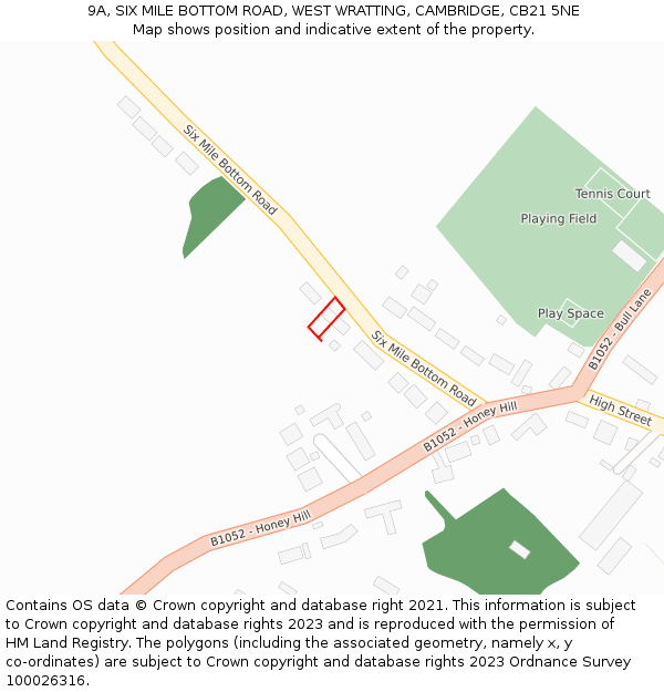 9A, SIX MILE BOTTOM ROAD, WEST WRATTING, CAMBRIDGE, CB21 5NE: Location map and indicative extent of plot