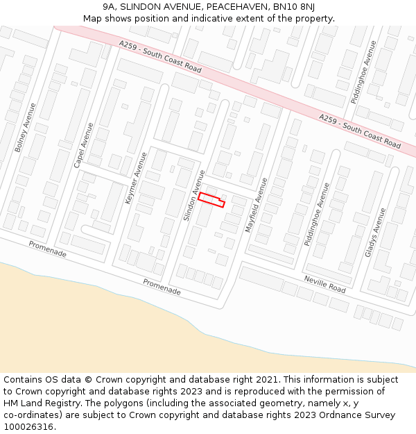 9A, SLINDON AVENUE, PEACEHAVEN, BN10 8NJ: Location map and indicative extent of plot