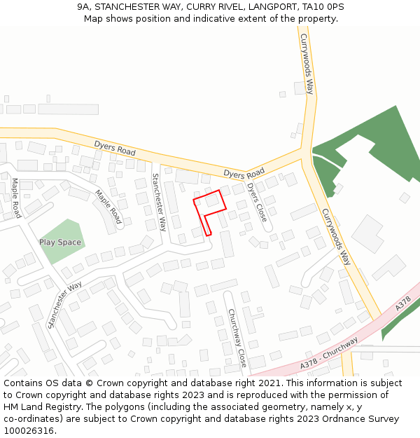 9A, STANCHESTER WAY, CURRY RIVEL, LANGPORT, TA10 0PS: Location map and indicative extent of plot