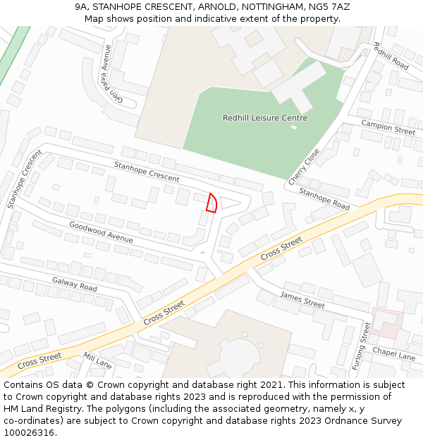 9A, STANHOPE CRESCENT, ARNOLD, NOTTINGHAM, NG5 7AZ: Location map and indicative extent of plot