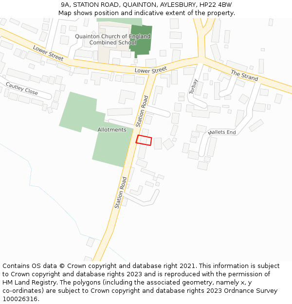 9A, STATION ROAD, QUAINTON, AYLESBURY, HP22 4BW: Location map and indicative extent of plot