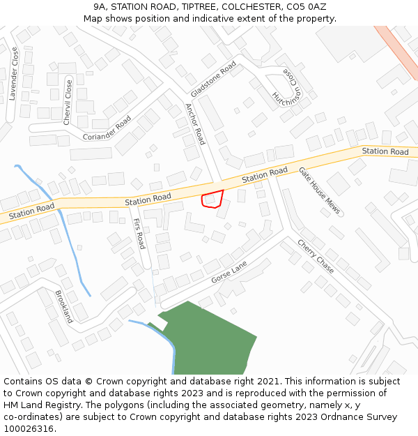 9A, STATION ROAD, TIPTREE, COLCHESTER, CO5 0AZ: Location map and indicative extent of plot