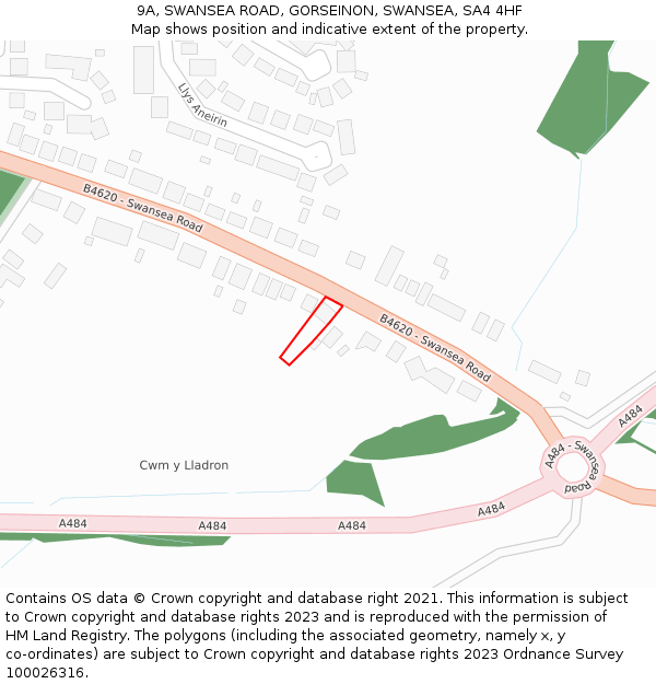 9A, SWANSEA ROAD, GORSEINON, SWANSEA, SA4 4HF: Location map and indicative extent of plot