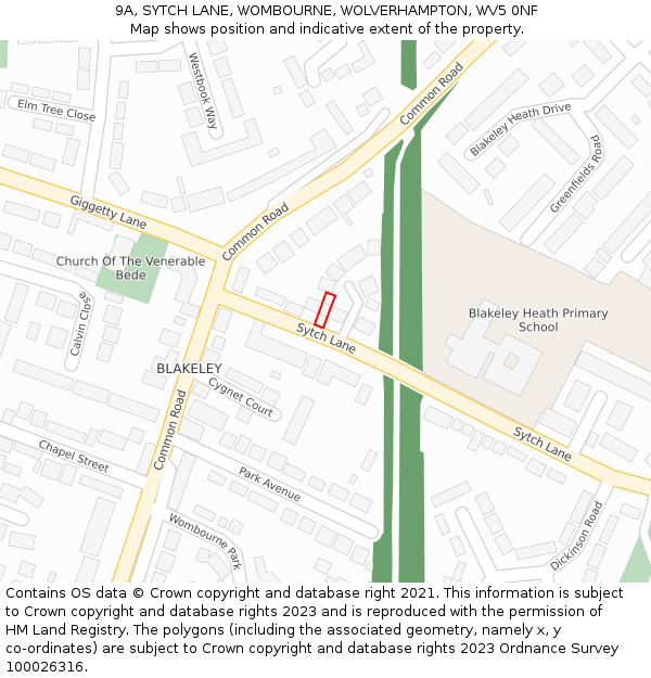 9A, SYTCH LANE, WOMBOURNE, WOLVERHAMPTON, WV5 0NF: Location map and indicative extent of plot