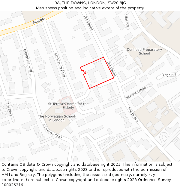 9A, THE DOWNS, LONDON, SW20 8JG: Location map and indicative extent of plot