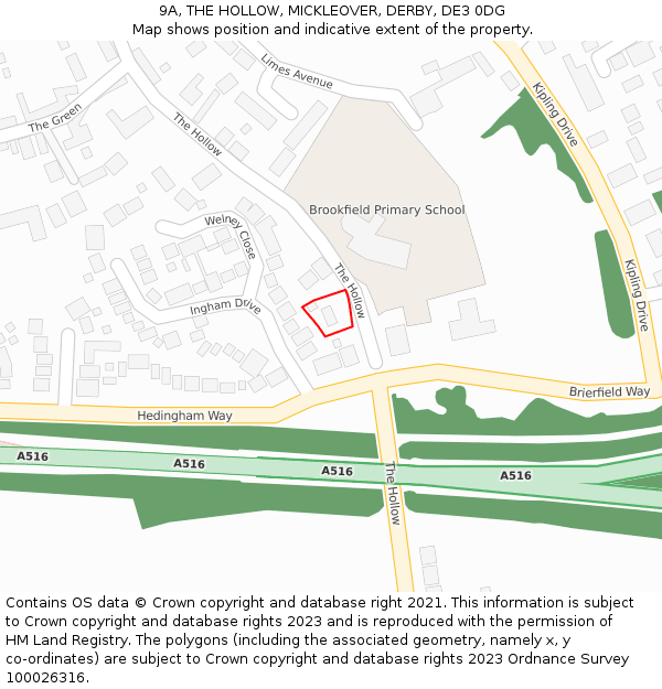 9A, THE HOLLOW, MICKLEOVER, DERBY, DE3 0DG: Location map and indicative extent of plot