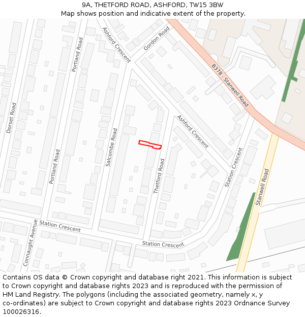 9A, THETFORD ROAD, ASHFORD, TW15 3BW: Location map and indicative extent of plot