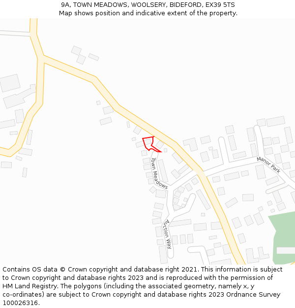 9A, TOWN MEADOWS, WOOLSERY, BIDEFORD, EX39 5TS: Location map and indicative extent of plot