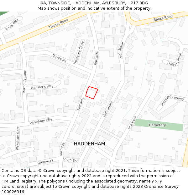 9A, TOWNSIDE, HADDENHAM, AYLESBURY, HP17 8BG: Location map and indicative extent of plot