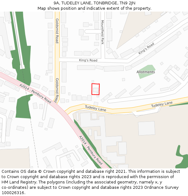 9A, TUDELEY LANE, TONBRIDGE, TN9 2JN: Location map and indicative extent of plot