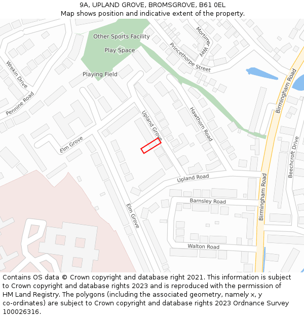 9A, UPLAND GROVE, BROMSGROVE, B61 0EL: Location map and indicative extent of plot